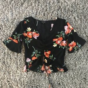 Topshop Women’s Black Floral Size US4 Blouse